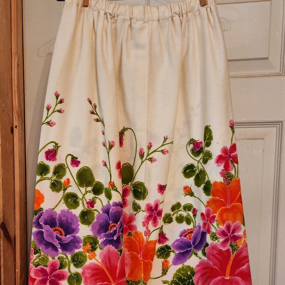 Casual skirt.  Bright colors.  Great for backyard picnics, Church, meetings.